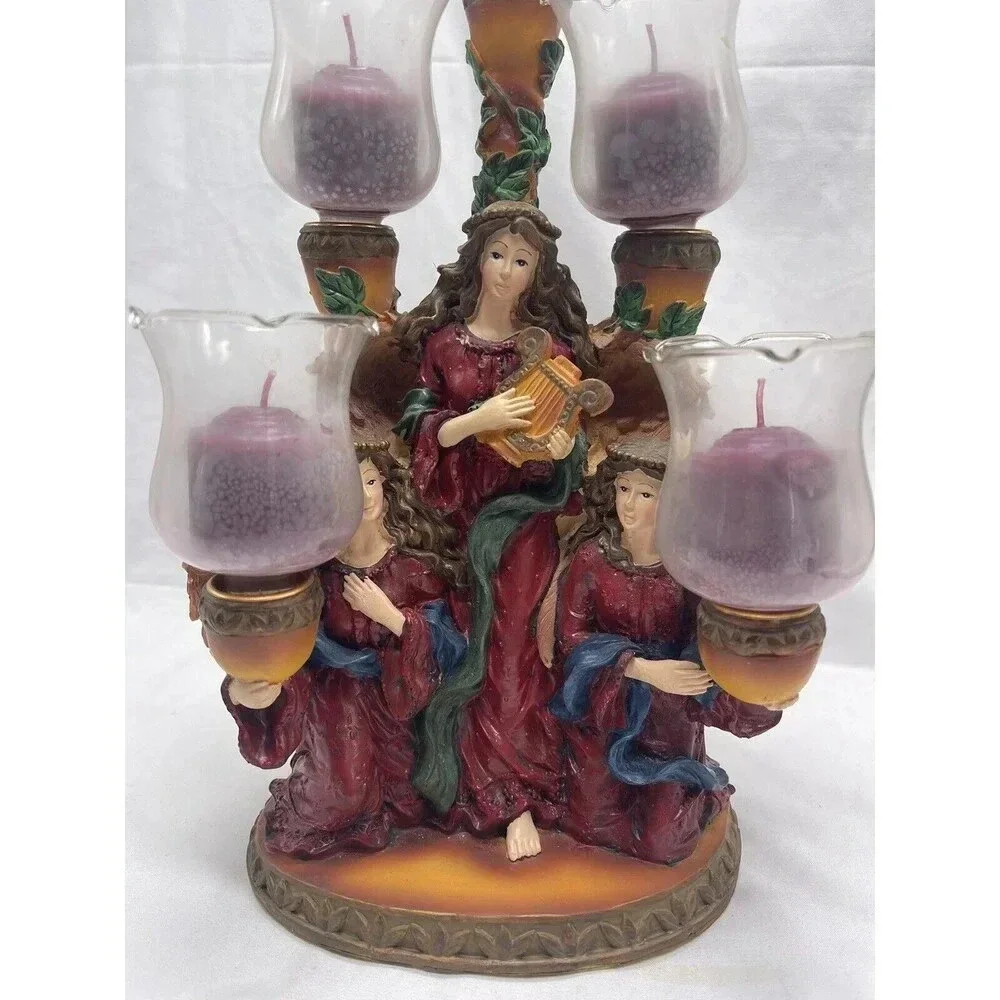 Trio of Angels Candelabra Candle Holder Christmas Holiday 5 Candles Resin Heavy